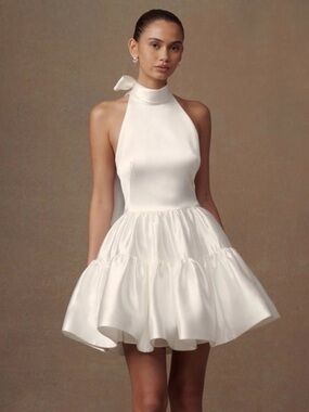 Meshki Dorota White Halter Neck Satin Mini Dress Size S